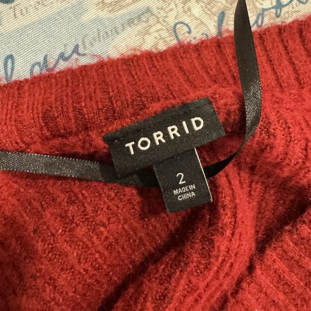 Torrid Vegan Cashmere Sweater Mini‎ Dress Rhubarb Red V-Neck Ribbed Knit 2 - Picture 14 of 16